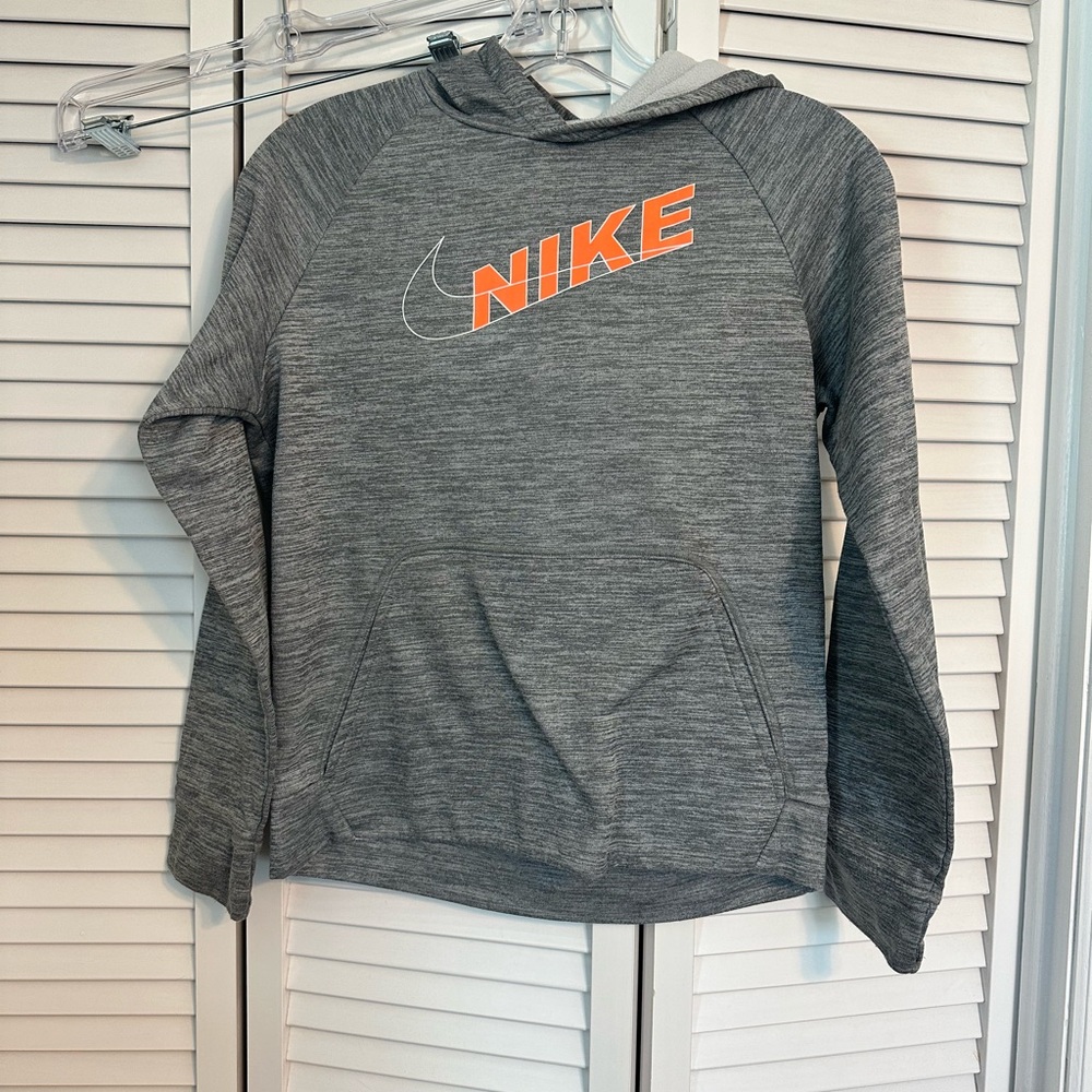Nike Gray Hoodie with Orange Logo Youth Large